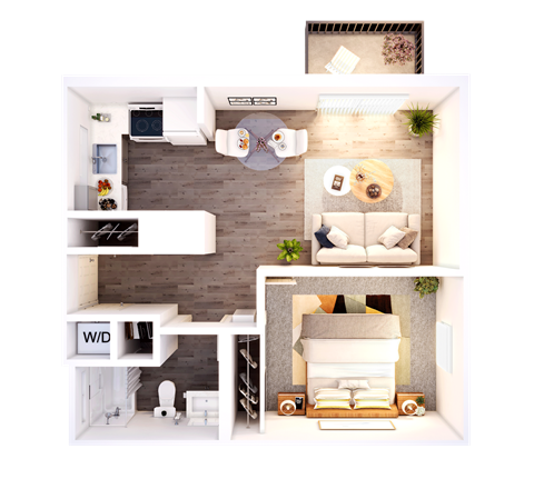 Floor plan for 1 bed, 1 bath, 605 sqft