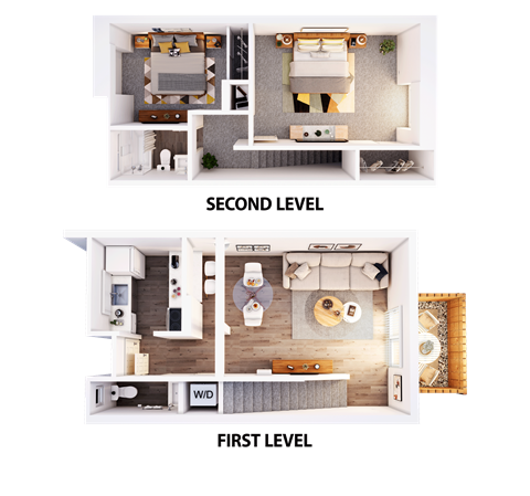 Floor plan for 2 beds, 1.5 baths, 950 sqft