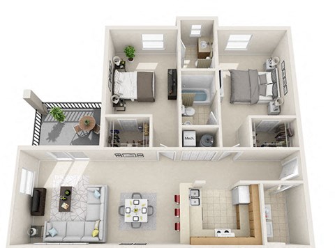 Floor plan for 2 beds, 2 baths, 1111 sqft