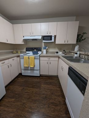 Oviedo apartment for rent - an empty kitchen with white cabinets and stainless steel appliances at Tivoli Apartments of Orlando, Florida, 32765