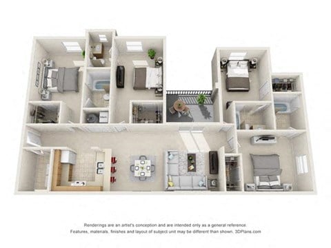 Floor plan for 4 beds, 4 baths, 1535 sqft