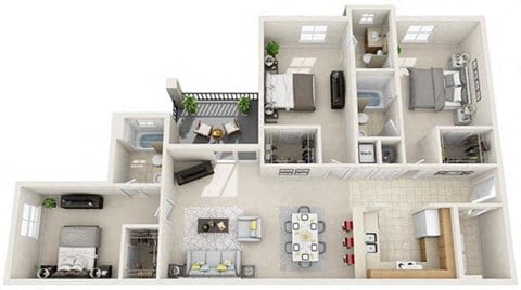 Floor plan for 3 beds, 3 baths, 1315 sqft