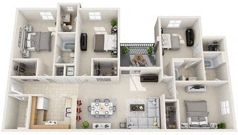 Floor plan for 4 beds, 4 baths, 1581 sqft