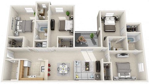 Floor plan for 4 beds, 4 baths, 1672 sqft