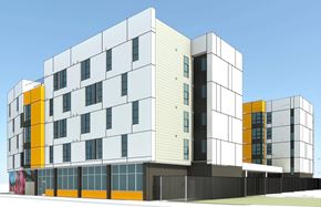 San Jose apartment for rent - A modern building with white and yellow accents.