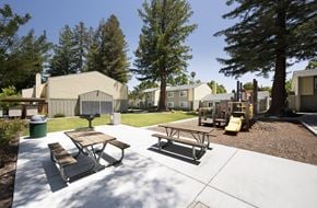 Mountain View apartment for rent - A playground with a slide and picnic tables.