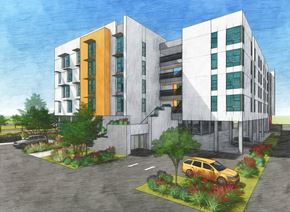 San Jose apartment for rent - A modern building with a parking lot in front.