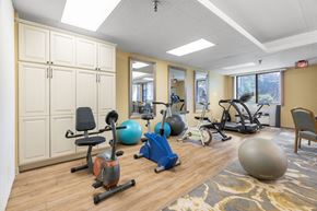 Roseville apartment for rent - a gym with exercise equipment and exercise balls on the floor
