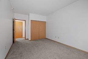 Minneapolis apartment for rent - a bedroom with carpet and a door to a closet