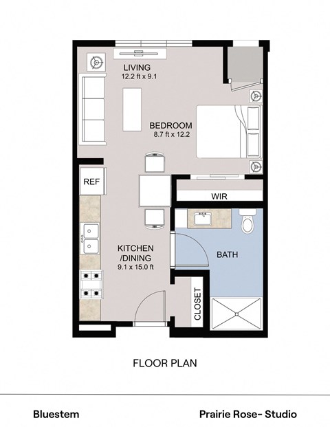Floor plan for studio, 1 bath, 495 sqft