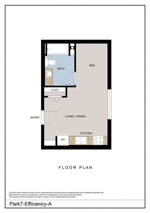 Floor plan for studio, 1 bath, 364 sqft