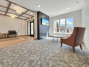 Cottage Grove apartment for rent - A room with a grey carpet and a brown chair.