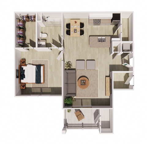 Floor plan for 1 bed, 1 bath, 821 sqft