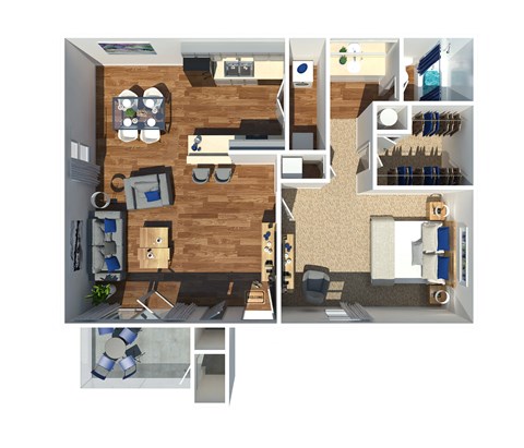 Floor plan for 1 bed, 1 bath, 834 sqft