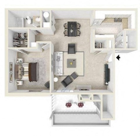 Floor plan for 1 bed, 1 bath, 850 sqft
