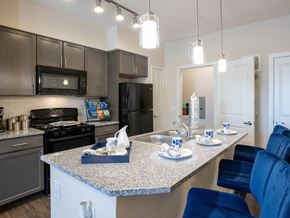 Houston apartment for rent - an open kitchen with granite counter tops and stainless steel appliances