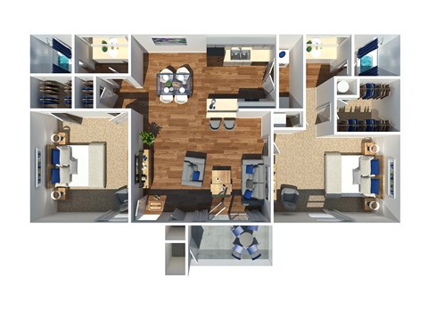 Floor plan for 2 beds, 2 baths, 1135 sqft
