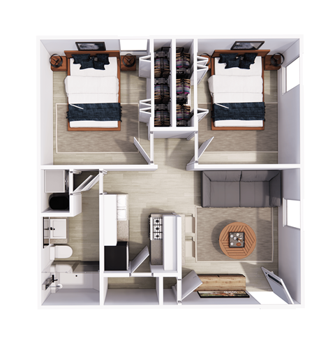 Floor plan for 2 beds, 1 bath, 767 sqft