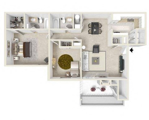 Floor plan for 2 beds, 2 baths, 1100 sqft