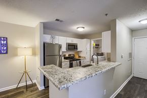 Columbus apartment for rent - a kitchen with a granite counter top and stainless steel appliances