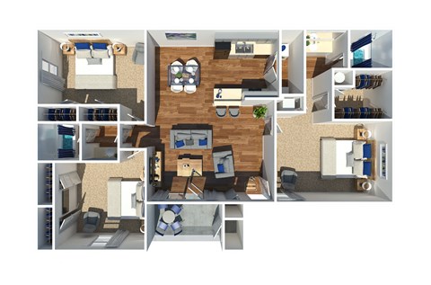 Floor plan for 3 beds, 2 baths, 1244 sqft