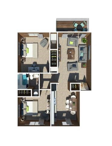 Floor plan for 2 beds, 1 bath, 814 sqft