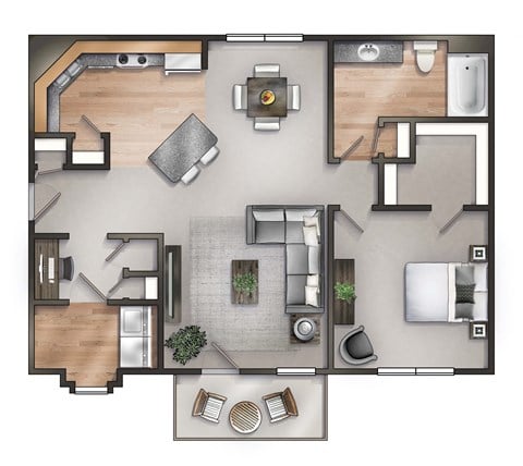 Floor plan for 1 bed, 1 bath, 943 sqft