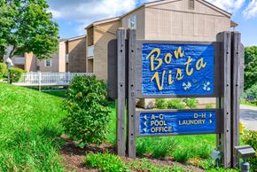 Morgantown apartment for rent - A sign for Bon Vista apartment complex with directions to the pool, office, and laundry.
