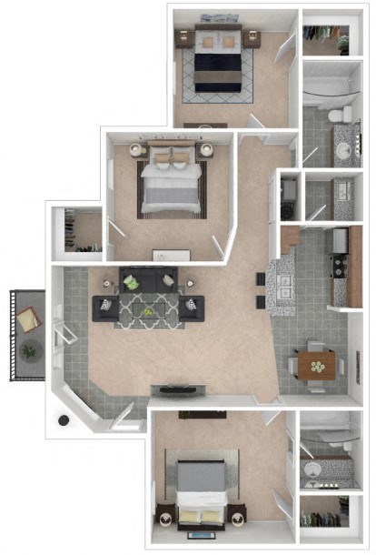 Floor plan for 3 beds, 2 baths, 1409 sqft