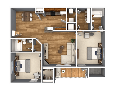 Floor plan for 2 beds, 2 baths, 1194 sqft