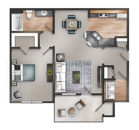 Floor plan for 1 bed, 1 bath, 871 sqft