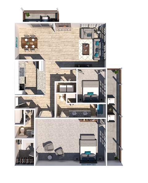 Floor plan for 2 beds, 2 baths, 1400 sqft