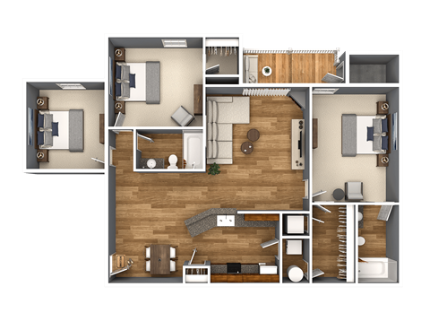 Floor plan for 2 beds, 2 baths, 1224 sqft