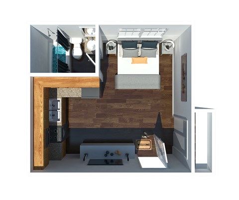 Floor plan for studio, 1 bath, 380 sqft