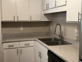 Meridian apartment for rent - A kitchen with a sink and cabinets.