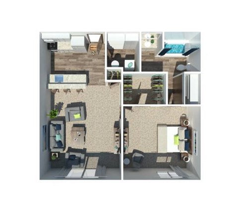 Floor plan for 1 bed, 1 bath, 560 sqft