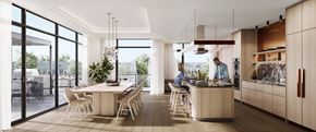 Ottawa apartment for rent - A modern kitchen with a dining table and chairs.