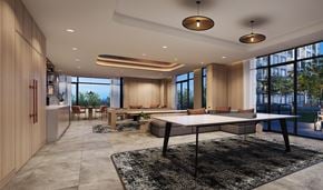 Ottawa apartment for rent - A modern dining room with a large table and chairs.