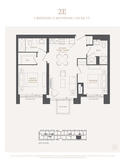 Floor plan for 2 beds, 2 baths, 731 sqft