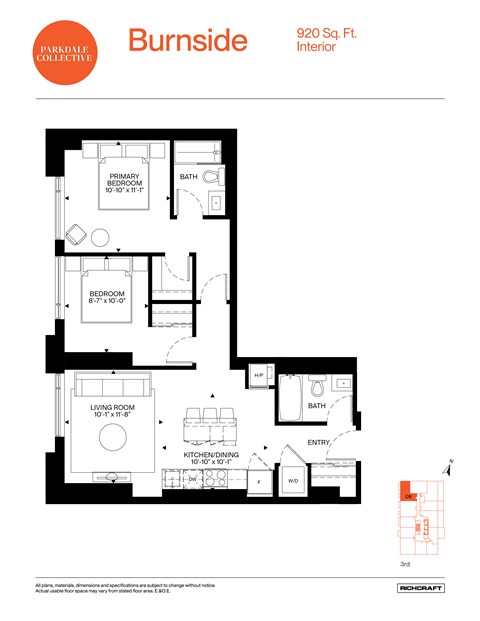 Floor plan for 2 beds, 2 baths, 920 sqft