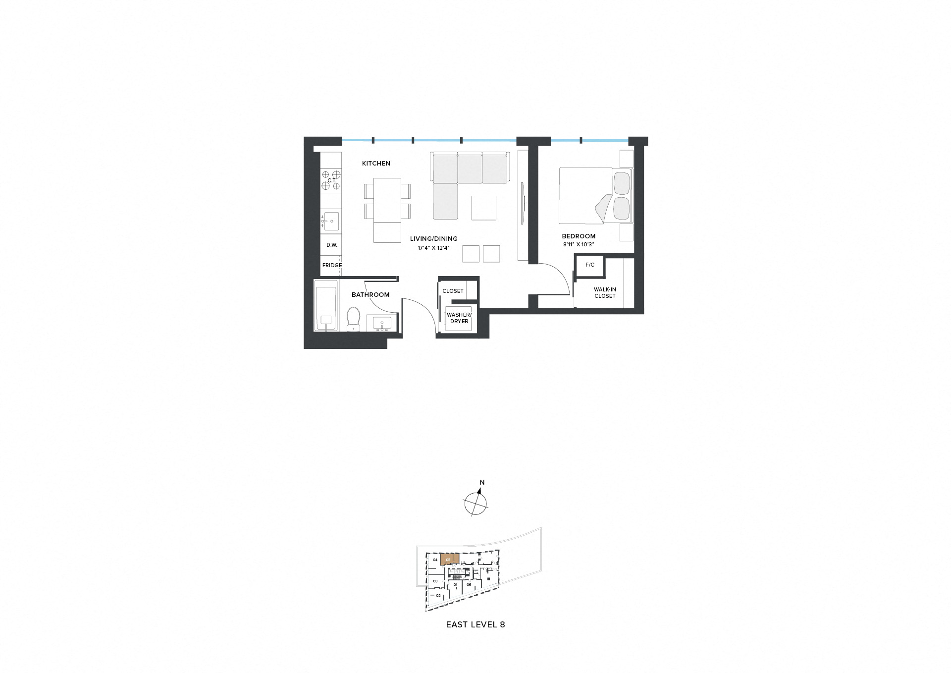 Floor plan for 1 bed, 1 bath, 546 sqft