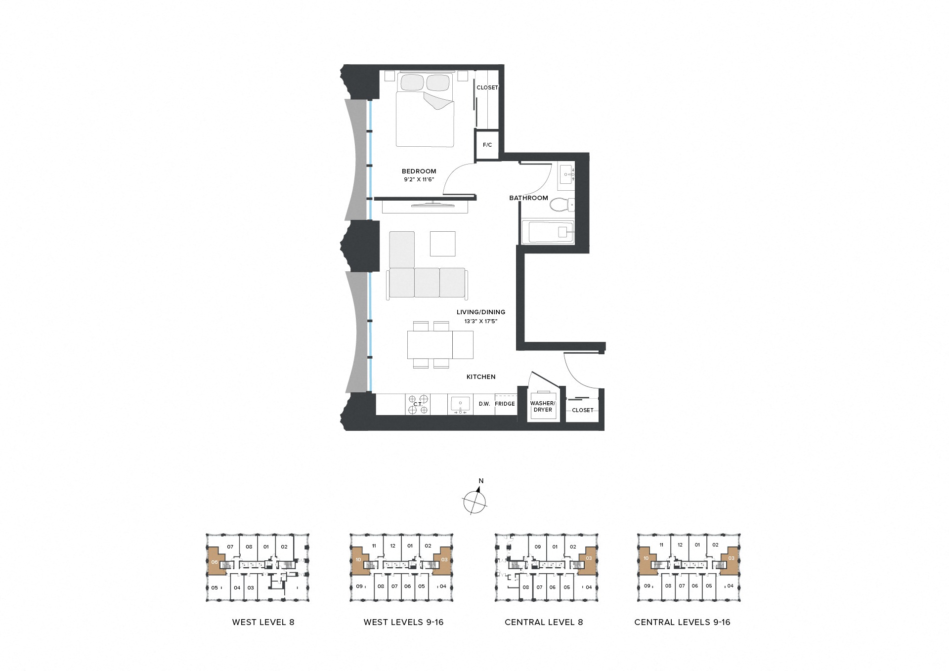Floor plan for 1 bed, 1 bath, 567 sqft