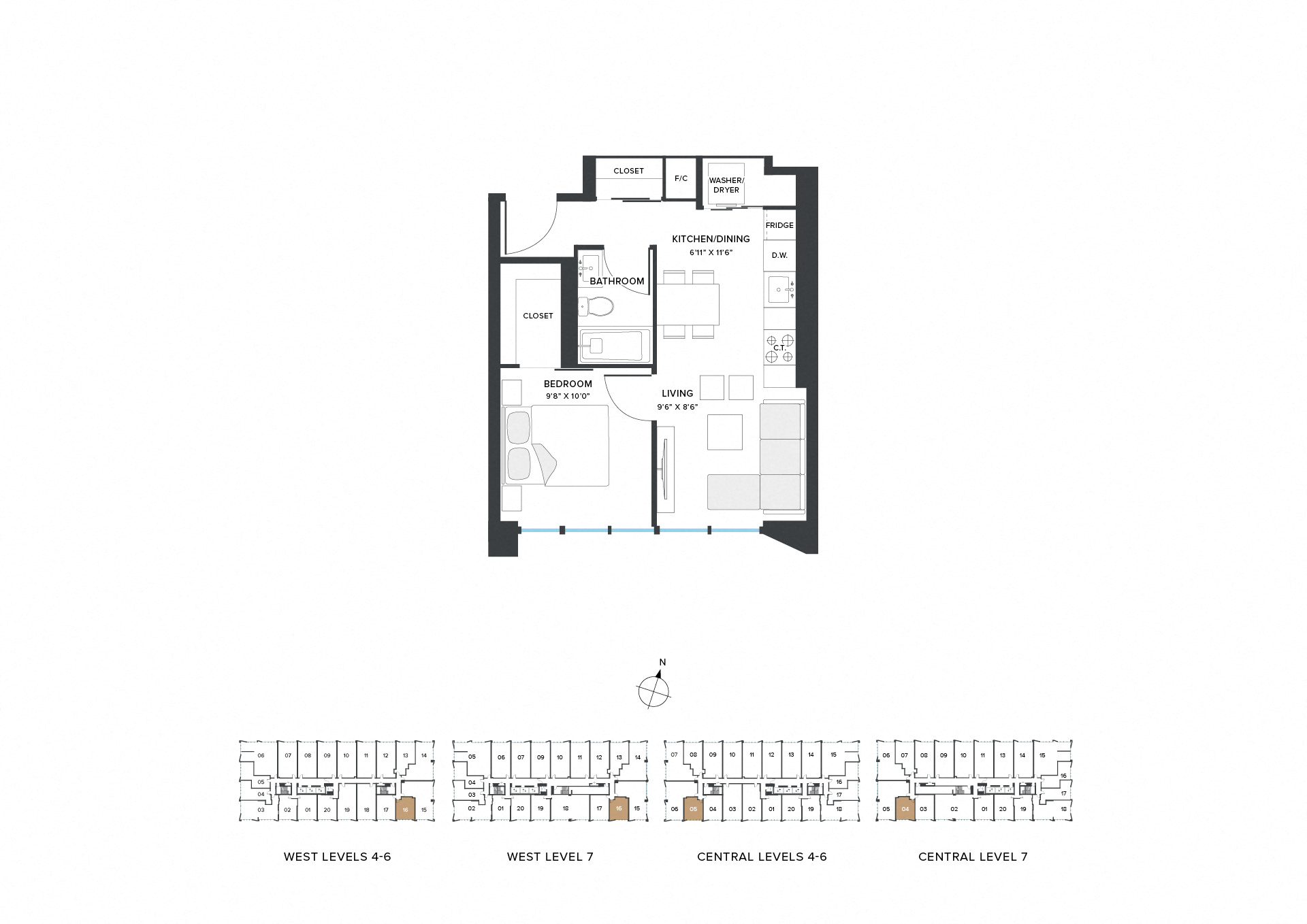 Floor plan for 1 bed, 1 bath, 488 sqft