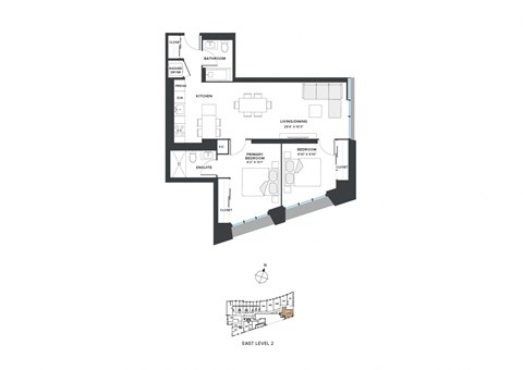 Floor plan for 2 beds, 2 baths, 891 sqft
