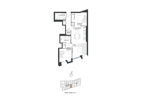 Floor plan for 2 beds, 2 baths, 708 sqft