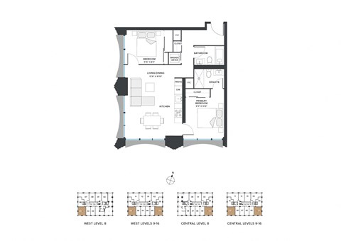 Floor plan for 2 beds, 2 baths, 794 sqft