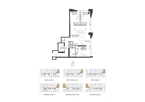Floor plan for 3 beds, 2 baths, 995 sqft