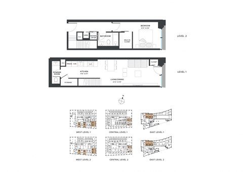Floor plan for 1 bed, 1.5 baths, 773 sqft