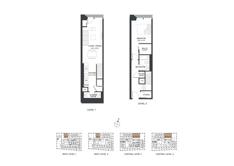Floor plan for 1 bed, 1.5 baths, 834 sqft
