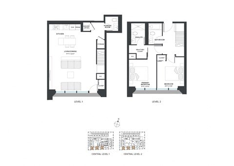 Floor plan for 2 beds, 2.5 baths, 1114 sqft
